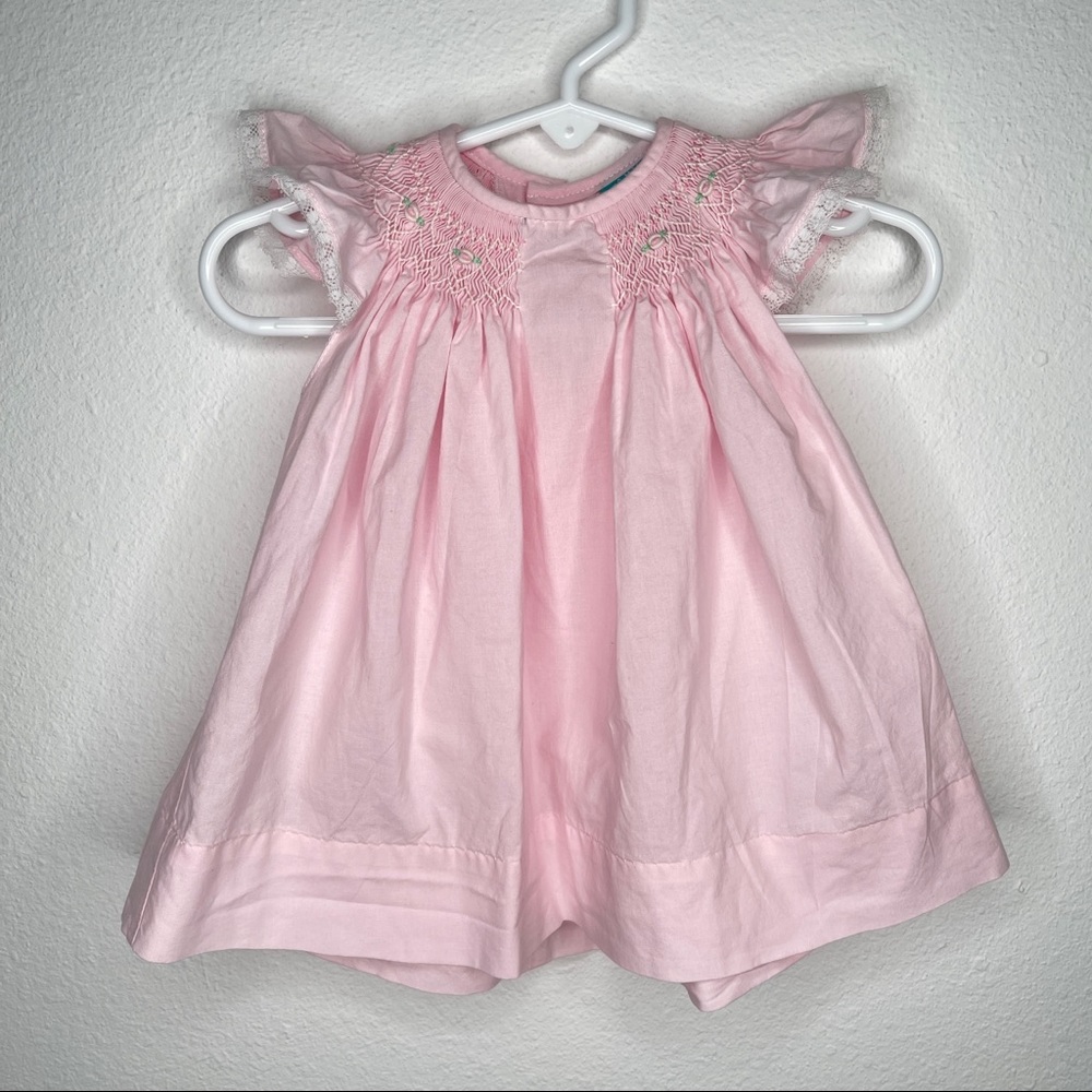 Baby Sen smocked bishop dress bloomers pink